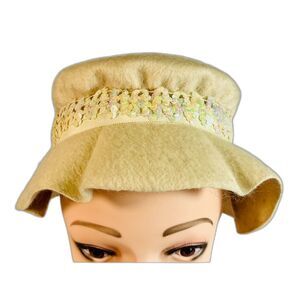 Vintage Henry Pollack llamasene New York Floppy Cloche Wool Ivory Hat